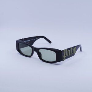 Palm Angels PERI007 ANGEL 1055 Sunglasses Black Rectangle Frame, Green Lenses